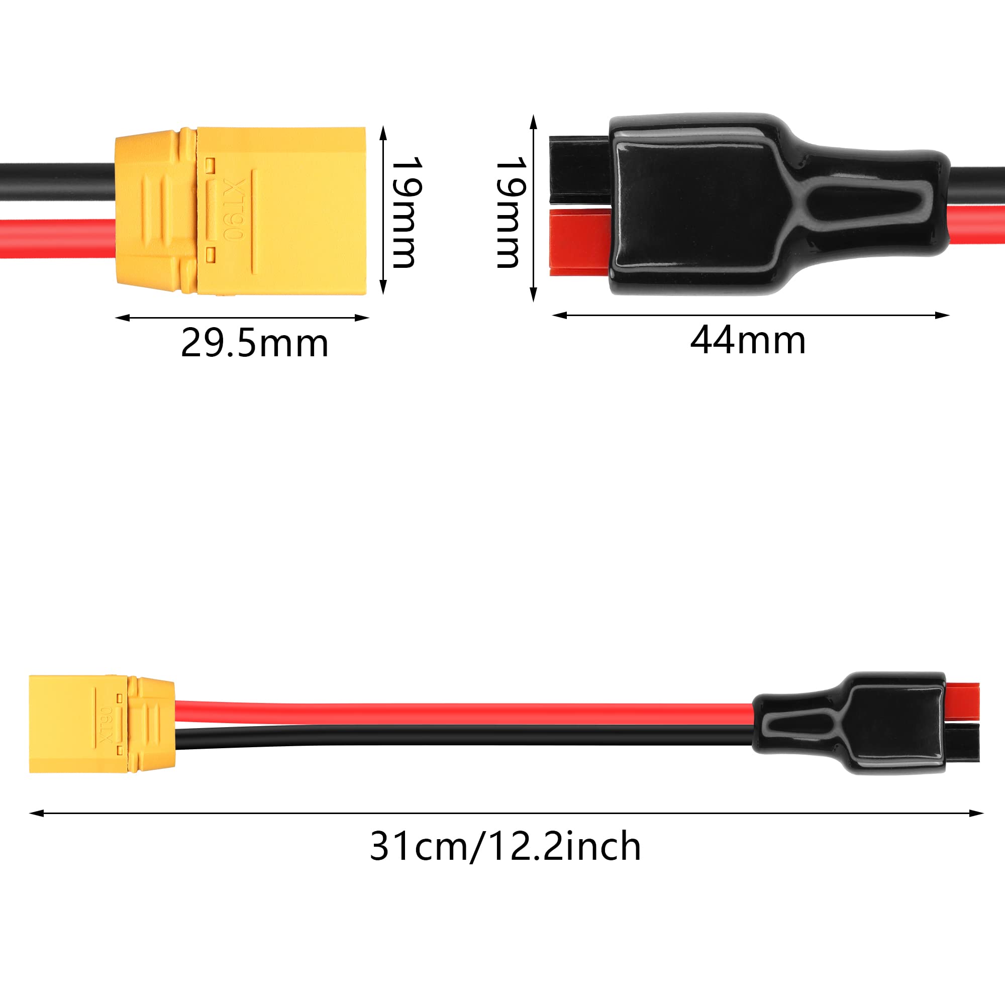 PNGKNYOCN 45A Connector to XT90 Short Cable,12AWG XT90 Male Plug to Solar Panel Connector Conversion Cable for Portable Power Station,Solar Panel（0.3M）