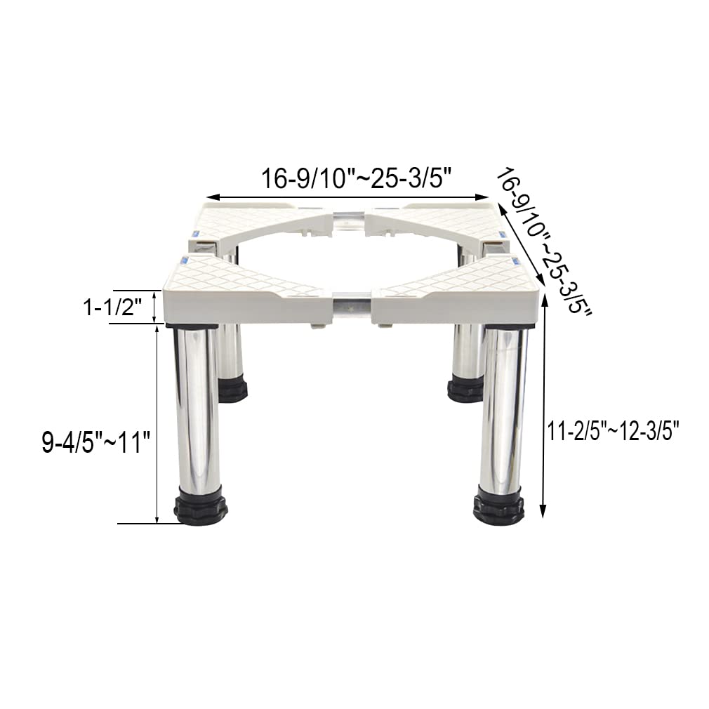 Machine Stand Adjustable Appliance Stand Refrigerator Pedestal Stand Length/Width 17"-25" Wine Cooler Stand Pedestal for Dishwasher Heavy Furniture, Anti-rust, White (Legs:10",4Legs)