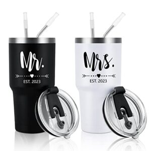 gtmileo mr and mrs gifts, mr and mrs est 2023 stainless steel insulated tumbler set, wedding gifts for couples newlyweds bride to be, bridal shower gift anniversary wedding registry(30oz, black&white)