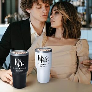 Gtmileo Mr and Mrs Gifts, Mr and Mrs EST 2023 Stainless Steel Insulated Tumbler Set, Wedding Gifts for Couples Newlyweds Bride To Be, Bridal Shower Gift Anniversary Wedding Registry(30oz, Black&White)