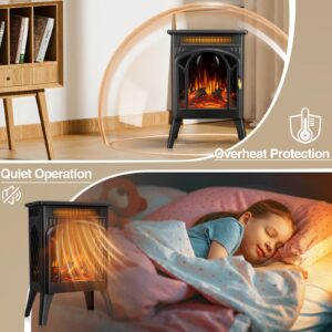 Crzoe Electric Fireplace Stove,1500W Infrared Electric Fireplace Heater with 3D Realistic Flame,Freestanding Fireplace Heater with Remote Control for Small Spaces