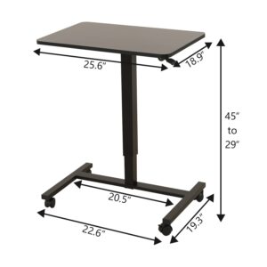 Mobile Standing Desk, 28x20 Pneumatic Laptop Height Adjustable Sit to Stand Table with Lockable Wheels and Gas Spring Riser (Black)