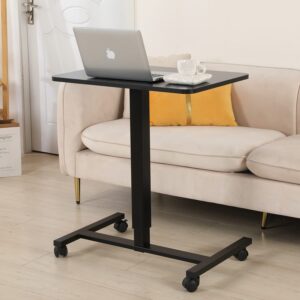 Mobile Standing Desk, 28x20 Pneumatic Laptop Height Adjustable Sit to Stand Table with Lockable Wheels and Gas Spring Riser (Black)