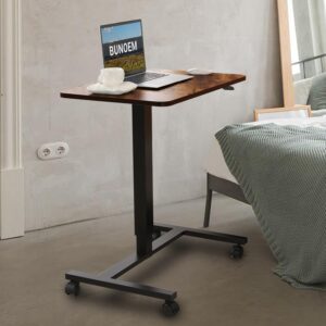 Mobile Standing Desk, 28x20 Pneumatic Laptop Height Adjustable Sit to Stand Table with Lockable Wheels and Gas Spring Riser (Rustic Brown)