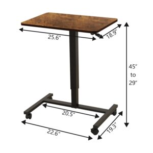 Mobile Standing Desk, 28x20 Pneumatic Laptop Height Adjustable Sit to Stand Table with Lockable Wheels and Gas Spring Riser (Rustic Brown)