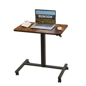 Mobile Standing Desk, 28x20 Pneumatic Laptop Height Adjustable Sit to Stand Table with Lockable Wheels and Gas Spring Riser (Rustic Brown)