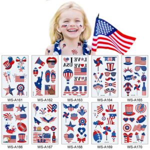 american flag tattoos(nearly a hundred styles）, usa tattoos, red white and blue party supplies, patriotic temporary tattoos for independence day, memorial day, and labor day