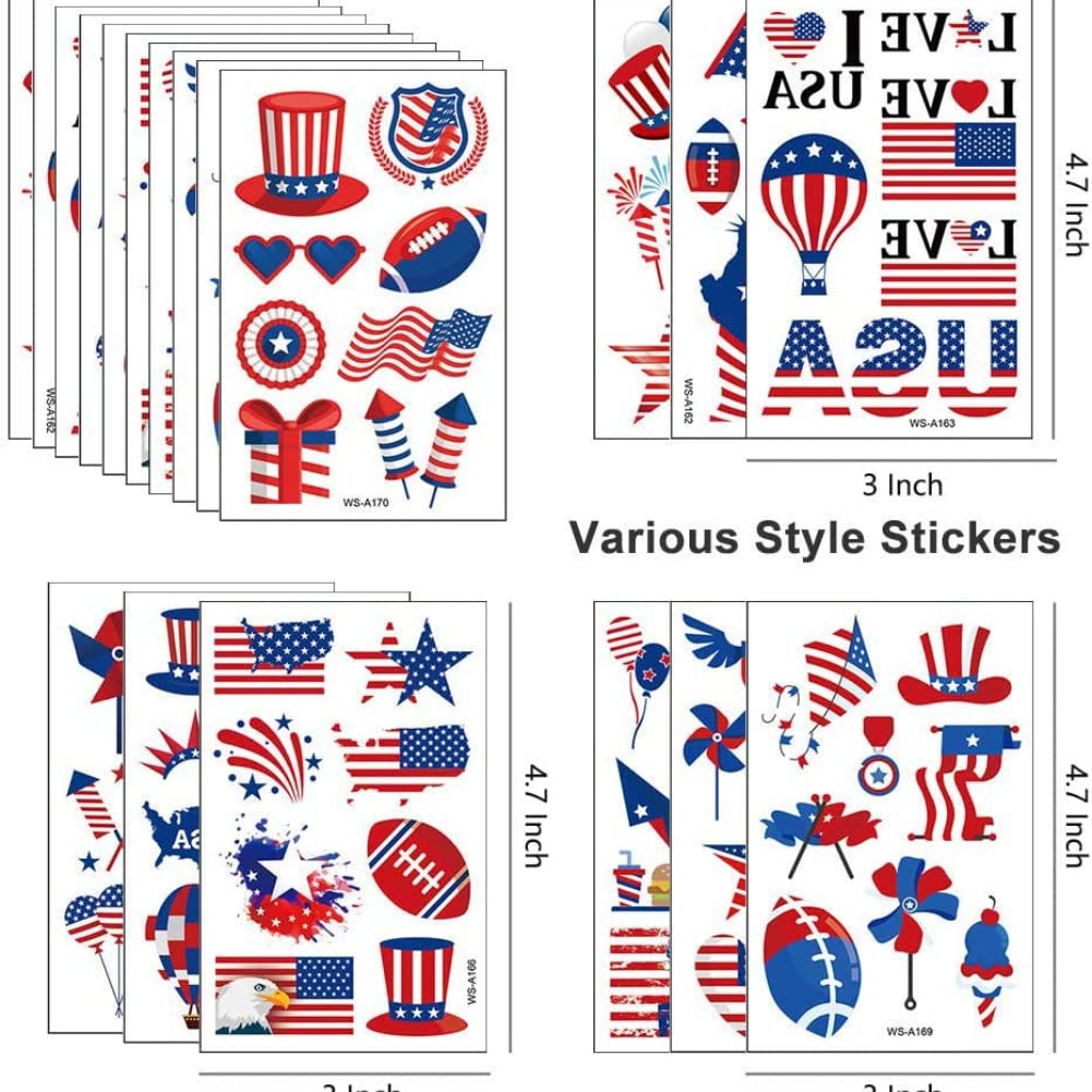 American Flag Tattoos(Nearly a hundred styles）, USA Tattoos, Red White and Blue Party Supplies, Patriotic Temporary Tattoos for Independence Day, Memorial Day, and Labor Day