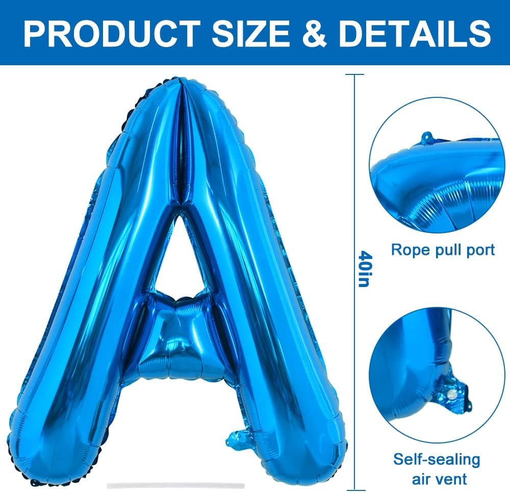 TONIFUL 40 Inch Large Blue Letter A Balloons Giant Alphabet Letter Balloons,Foil Mylar Big Balloons for Birthday Party Anniversary New Year Graduation Supplies Decorations