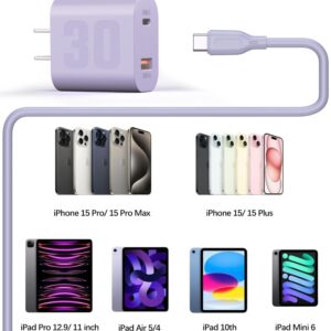 30W USB C GaN Charger for iPhone 15 Fast Charging, Dual Port Block Plug Power Adapter with Type C Cable 5ft USB C to USB C Cord for iPhone 15 Pro /15 Pro Max, iPad Pro 2022/2021, iPad 10th Gen