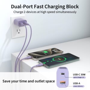 30W USB C GaN Charger for iPhone 15 Fast Charging, Dual Port Block Plug Power Adapter with Type C Cable 5ft USB C to USB C Cord for iPhone 15 Pro /15 Pro Max, iPad Pro 2022/2021, iPad 10th Gen