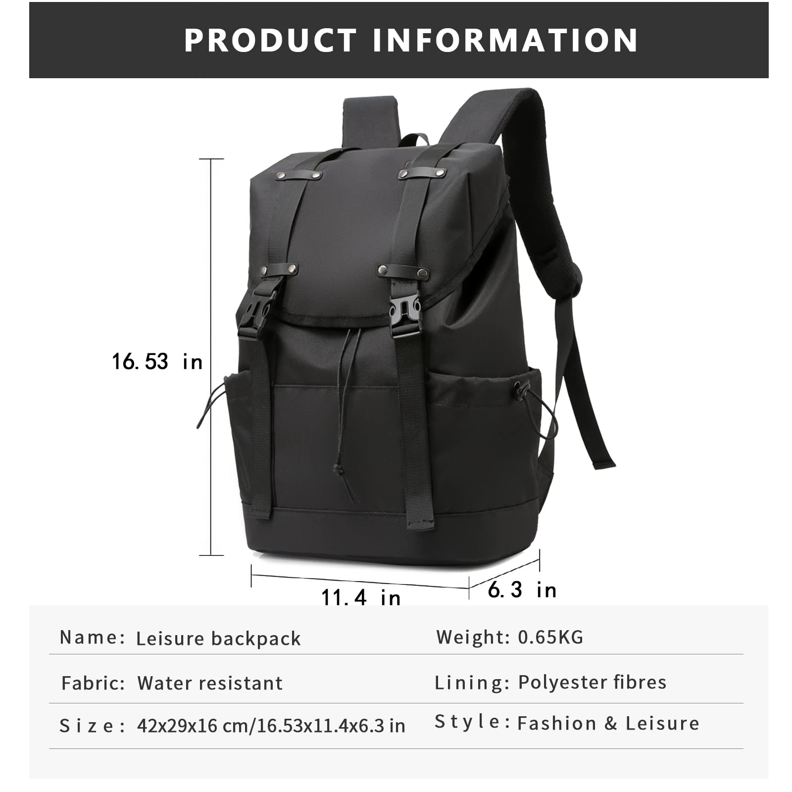 Voici et Voila Casual Bag for Men Classic High School Backpack For Teens Boys Fashionable Outdoor Bag Popular Travel Bag Black