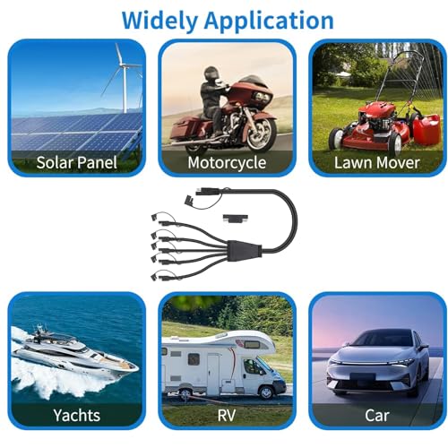 Ygdyxautoc SAE Splitter 2FT - SAE Y Splitter Extension Cable with SAE Connector Polarity Reverse Adapter, SAE 1 to 5 Extension Cable Quick Disconnect Connector for Solar Panel Connection and Transfer