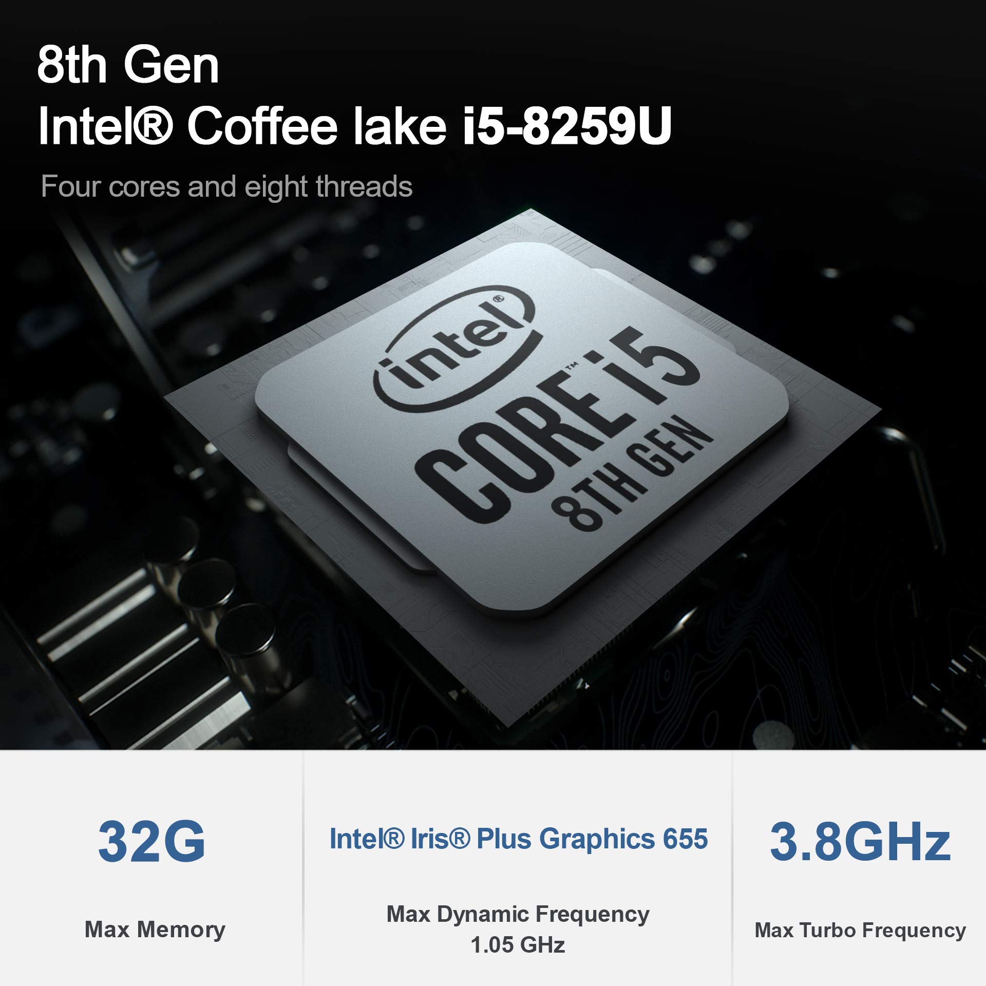 Beelink Mini PC Desktop Computers SEi8 8th Generation i5-8259U up to 3.8Ghz (4C/8T) 8GB 256GB Graphics 655 4K@30Hz Dual HDMI WiFi BT5.0 Gigabit Ethernet Supported