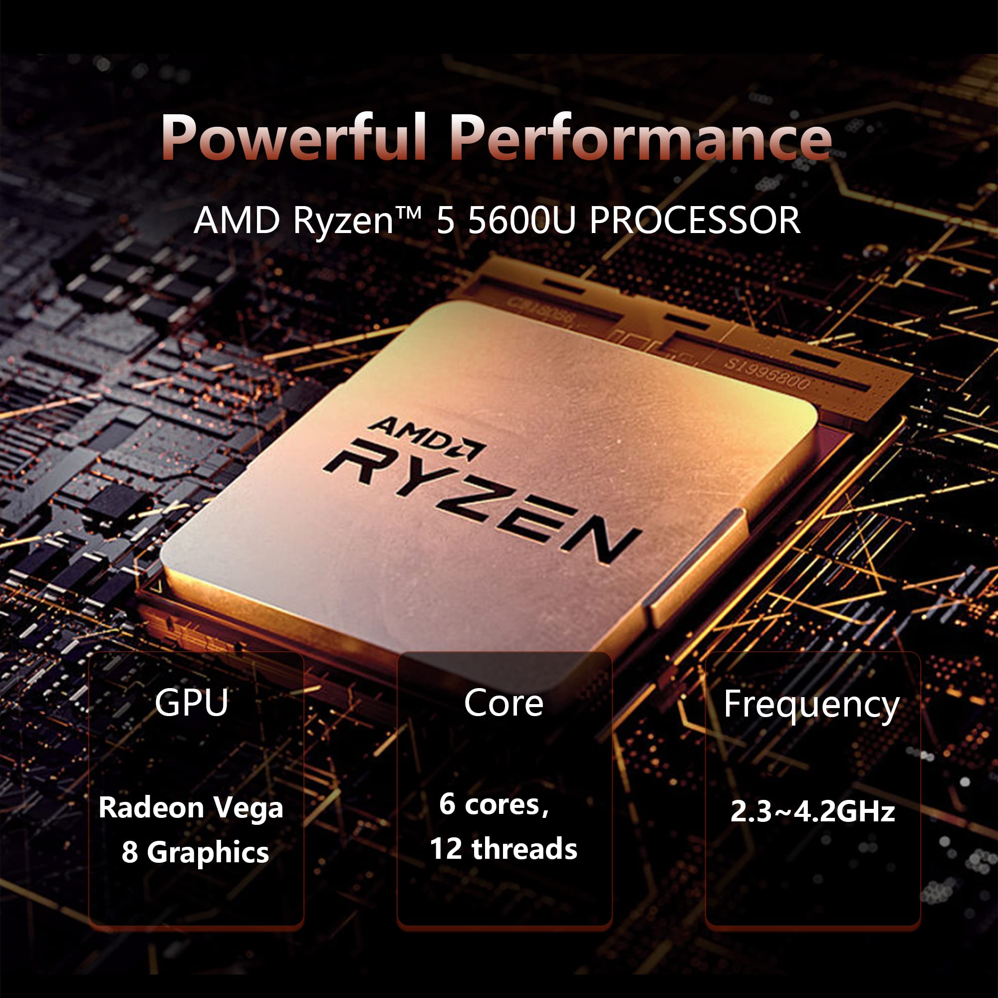 BOSGAME U56 Mini PC AMD Ryzen 5 5600U (Up to 4.2GHz), Mini Computers W11 Pro 16GB DDR4 RAM 512GB NVME SSD, Mini PC Gaming 4K@60Hz Triple Displays WiFi6/ BT5.2