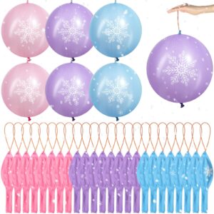 36 pcs 18 inch snowflake punch balloons winter theme punching balloon kids party favors carnival prizes bounce balloons with rubber band handle for birthday party daily game school (blue pink purple)