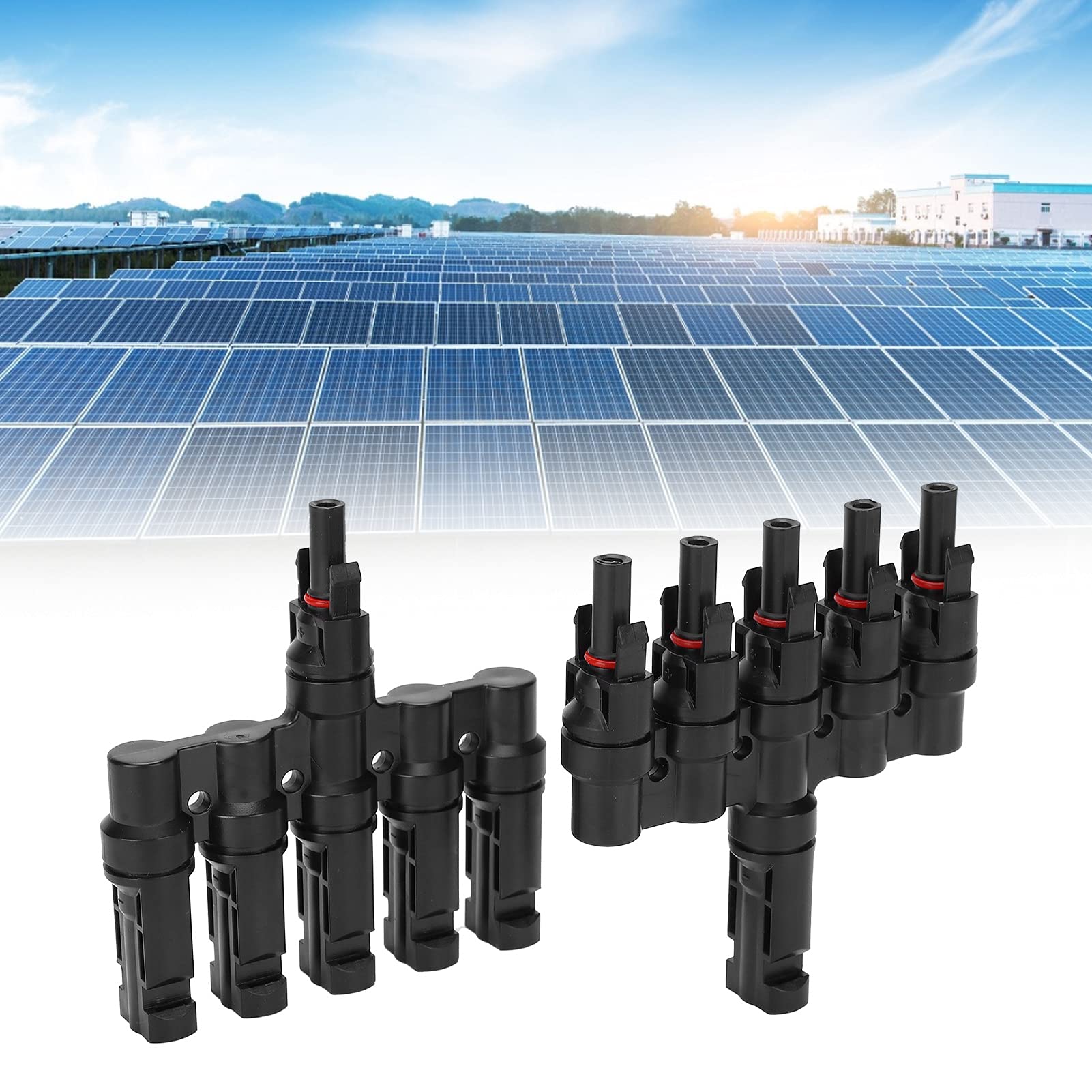 2PCS Branch Connector, Branch Connector to Strengthen The Stability, Waterproof and Dustproof 5 to 1 Solar Panel, PPO Insulation Material, for Solar Panel Cable