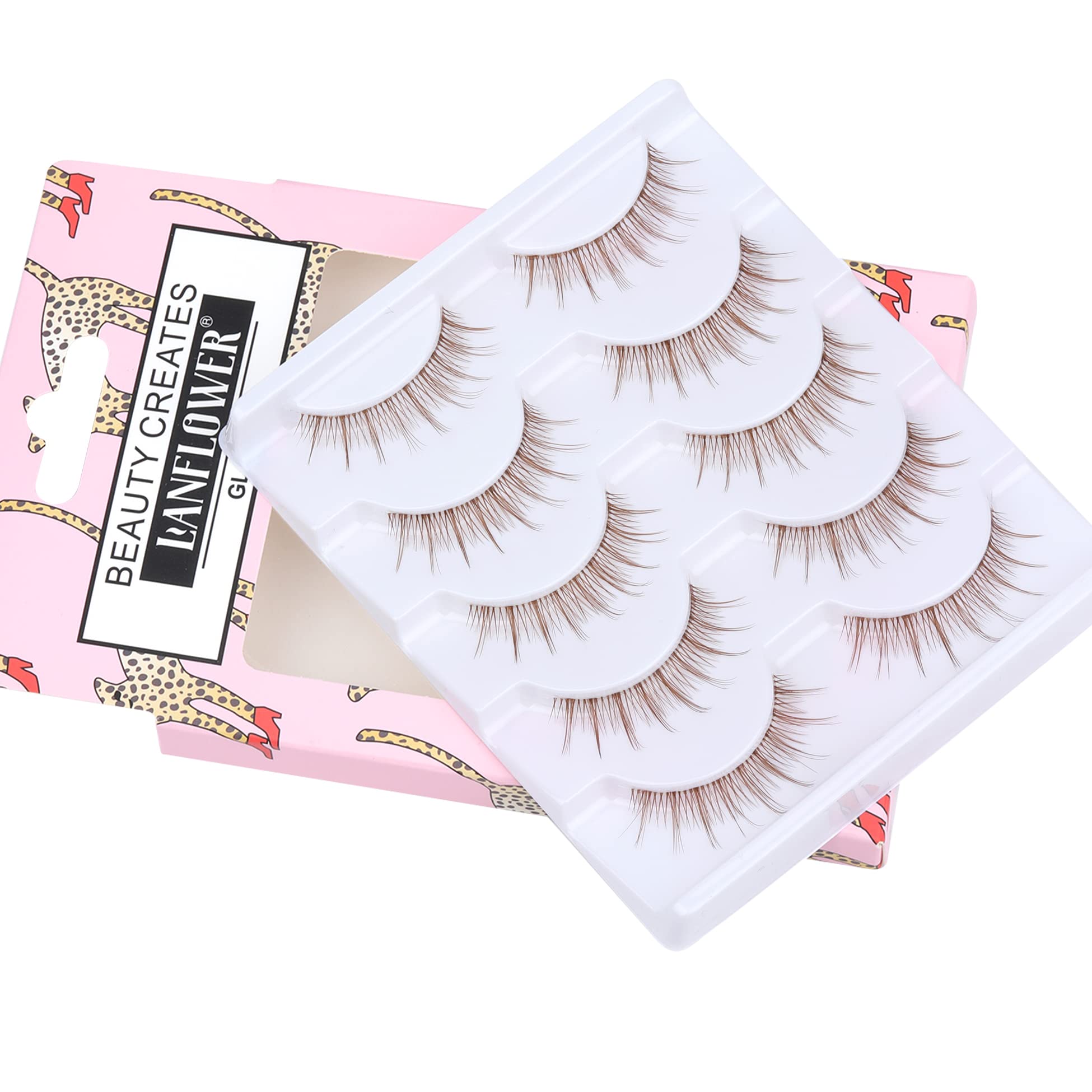 Brown Lashes Clear Band Natural Wispy Manga Brown Eyelashes Short Soft 5 Pairs Halloween Decorative Brown False Eyelashes Pack by Lanflower