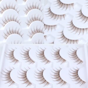 Brown Lashes Clear Band Natural Wispy Manga Brown Eyelashes Short Soft 5 Pairs Halloween Decorative Brown False Eyelashes Pack by Lanflower