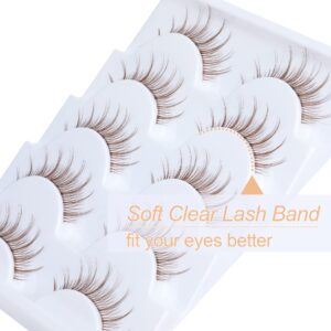 Brown Lashes Clear Band Natural Wispy Manga Brown Eyelashes Short Soft 5 Pairs Halloween Decorative Brown False Eyelashes Pack by Lanflower