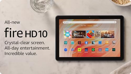 Amazon Fire HD 10 tablet, built for relaxation, 10.1" vibrant Full HD screen, octa-core processor, 3 GB RAM, latest model (2023 release), 32 GB, Black