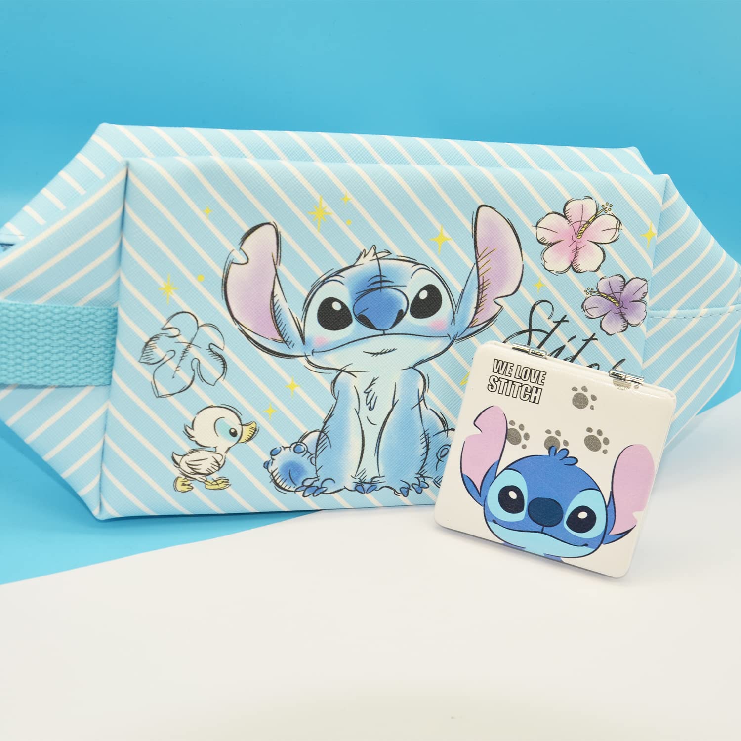 Stitch Travel Cosmetic Pouch, Large Capacity Cartoon Zippered PU Bag, Foldable Makeup Accessories Organizer and Storage for Women and Girls