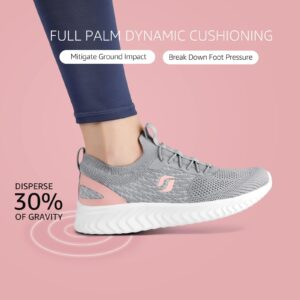 STQ Walking Shoes Women Arch Support Slip on Sneakers Ladies Nurse Mesh Breathable Comfortable with Memory Foam Light Grey Pink Size 8.5