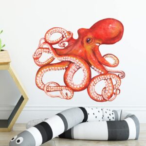 royolam red octopus wall decal nursery sea animal wall sticker removable peel and stick waterproof wall art decor stickers for kids baby classroom preschool living room playing room bedroom school