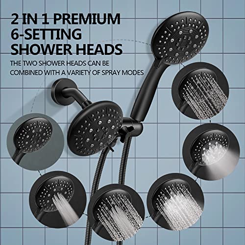 Meterra Black Tub Shower Faucet Set - High Pressure Bathroom Bathtub Faucet Set Complete with 2 in 1 Multifunctional Handheld Sprayer, Matte Black Rain Shower System with Valve, Bath Tub, Trim Kit