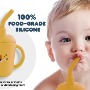 KIDSco. Silicone Baby Cup with Straw (Crocodile) - Sippy Cup for 1 Year Old - Unbreakable Toddler Cups Spill proof - 100% Silicone Training Cup for Infants+toddlers - Sippy Cup with Handles