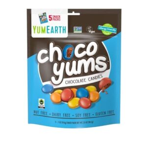 yumearth choco yums, 5-0.7 ounce snack packs, allergy friendly, gluten free, non-gmo, vegan, no artificial flavors or dyes (pack of 1)