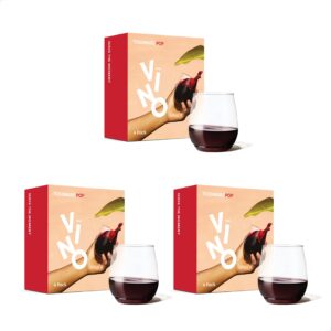 tossware pop 14oz vino travel packs set of 12, premium quality, recyclable, unbreakable & crystal clear plastic wine glasses