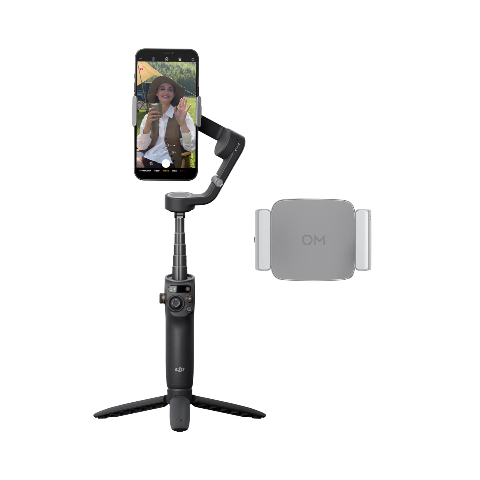 DJI Osmo Mobile 6 Fill Light Combo, 3-Axis Phone Gimbal, Built-In Extension Rod, Portable and Foldable, Android and iPhone Gimbal, Object Tracking, Slate Gray, with a Fill Light Phone Clamp