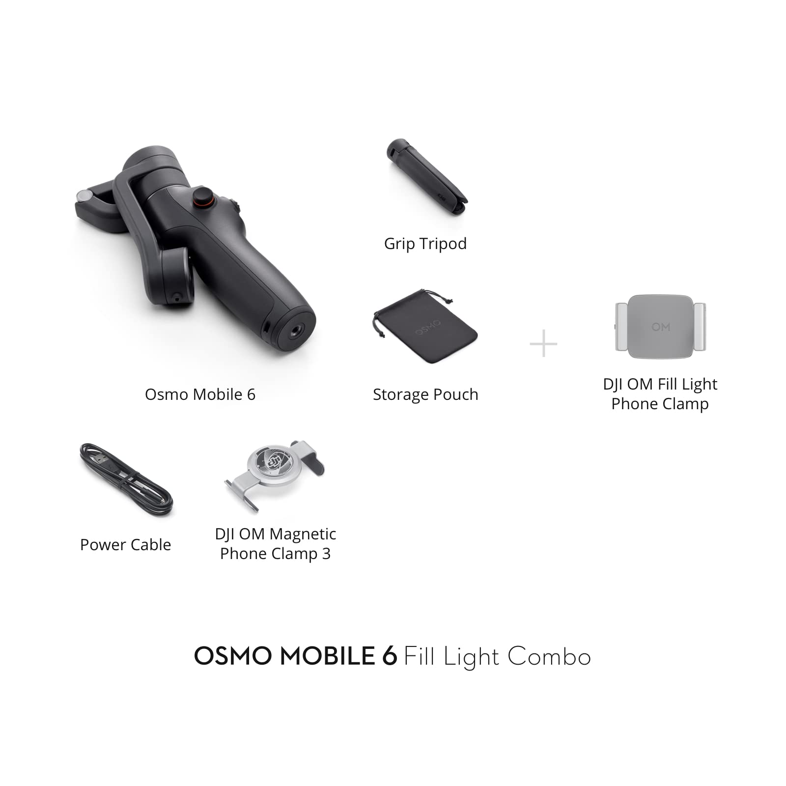 DJI Osmo Mobile 6 Fill Light Combo, 3-Axis Phone Gimbal, Built-In Extension Rod, Portable and Foldable, Android and iPhone Gimbal, Object Tracking, Slate Gray, with a Fill Light Phone Clamp