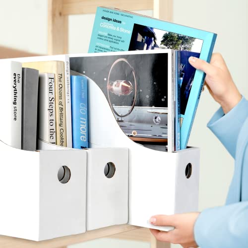 Dunwell White Magazine File Holder (6 Pack) - Sturdy Cardboard Magazine Holder, Vertical File Folder Holder, Magazine Holder for Desk, Office or Classroom Book Organizer, Paper Book Bins