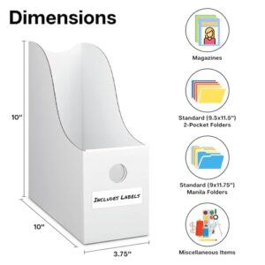 Dunwell White Magazine File Holder (6 Pack) - Sturdy Cardboard Magazine Holder, Vertical File Folder Holder, Magazine Holder for Desk, Office or Classroom Book Organizer, Paper Book Bins