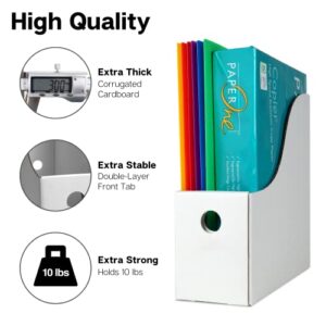 Dunwell White Magazine File Holder (6 Pack) - Sturdy Cardboard Magazine Holder, Vertical File Folder Holder, Magazine Holder for Desk, Office or Classroom Book Organizer, Paper Book Bins