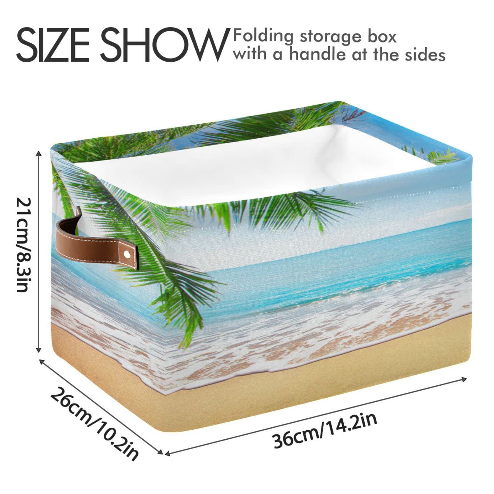 ALAZA Tropical Beach Sand Palm Tree Foldable Storage Box Storage Basket Organizer Bins with Handles for Shelf Closet Living Room Bedroom Home Office 1 Pack