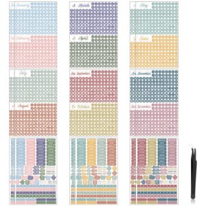 18 sheets daily calendar stickers aesthetic monthly planner stickers with elbow tweezer colorful round date stickers for planners number date dots for work daily to do budget family journal