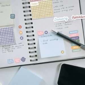 18 Sheets Daily Calendar Stickers Aesthetic Monthly Planner Stickers with Elbow Tweezer Colorful Round Date Stickers for Planners Number Date Dots for Work Daily to Do Budget Family Journal