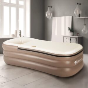 wbhome inflatable bath tub pvc portable adult bathtub bathroom spa with electric air pump, cup holder, phone pocket, 118 inch long pipe