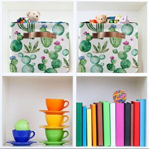 ALAZA Green Cactus Plant Flower Foldable Storage Box Storage Basket Organizer Bins with Handles for Shelf Closet Living Room Bedroom Home Office 2 Pack