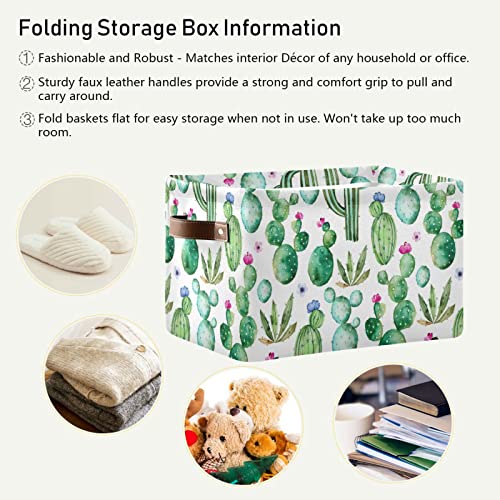 ALAZA Green Cactus Plant Flower Foldable Storage Box Storage Basket Organizer Bins with Handles for Shelf Closet Living Room Bedroom Home Office 2 Pack