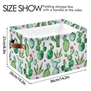 ALAZA Green Cactus Plant Flower Foldable Storage Box Storage Basket Organizer Bins with Handles for Shelf Closet Living Room Bedroom Home Office 2 Pack