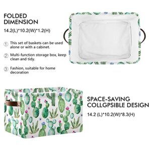 ALAZA Green Cactus Plant Flower Foldable Storage Box Storage Basket Organizer Bins with Handles for Shelf Closet Living Room Bedroom Home Office 2 Pack