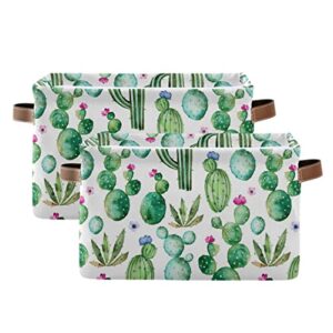 ALAZA Green Cactus Plant Flower Foldable Storage Box Storage Basket Organizer Bins with Handles for Shelf Closet Living Room Bedroom Home Office 2 Pack