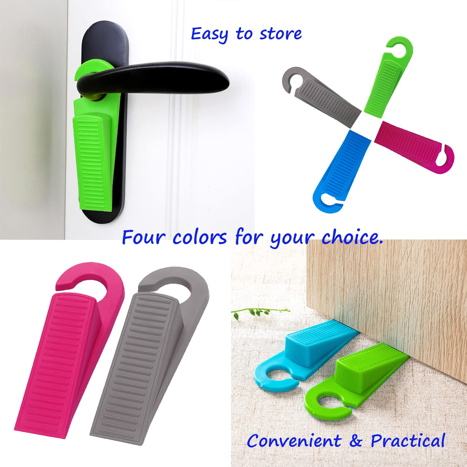 MOODKEY 4PCS Door Stoppers Premium Rubber Hook Type Door Stoppers for Bottom of Door Stoppers Wedge Anti-Slip Heavy Duty Non-Scratching Doorstops for Concrete/Tile/Carpet/Wood Floors Easy Storage