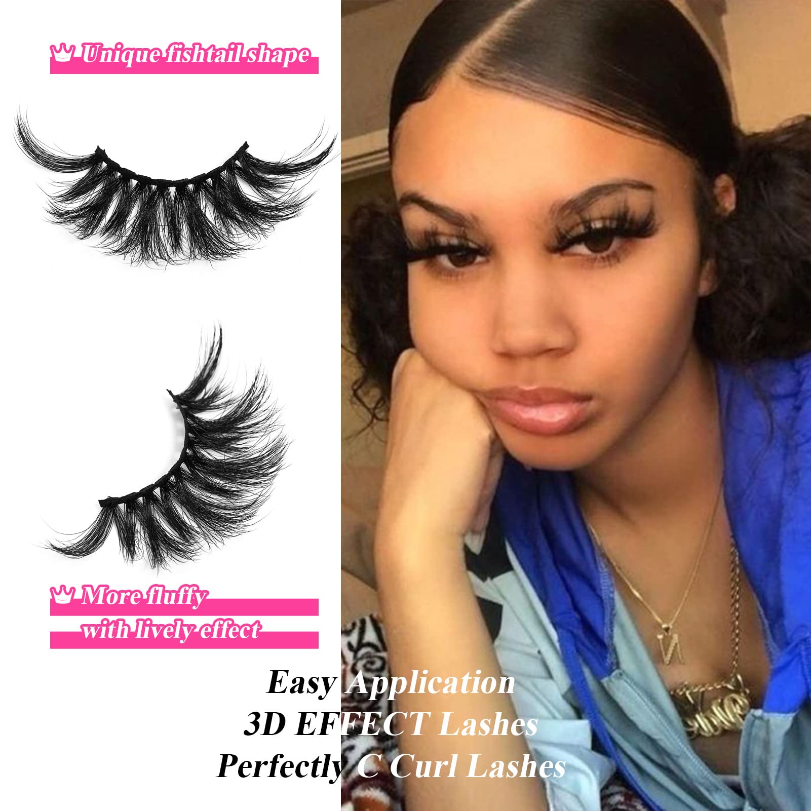 Dramatic 25 MM Mink Lashes Fluffy 5D Mink Eye Lashes Pack Reusable Long Wispies False Eyelashes Bulk