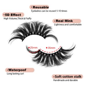 Dramatic 25 MM Mink Lashes Fluffy 5D Mink Eye Lashes Pack Reusable Long Wispies False Eyelashes Bulk