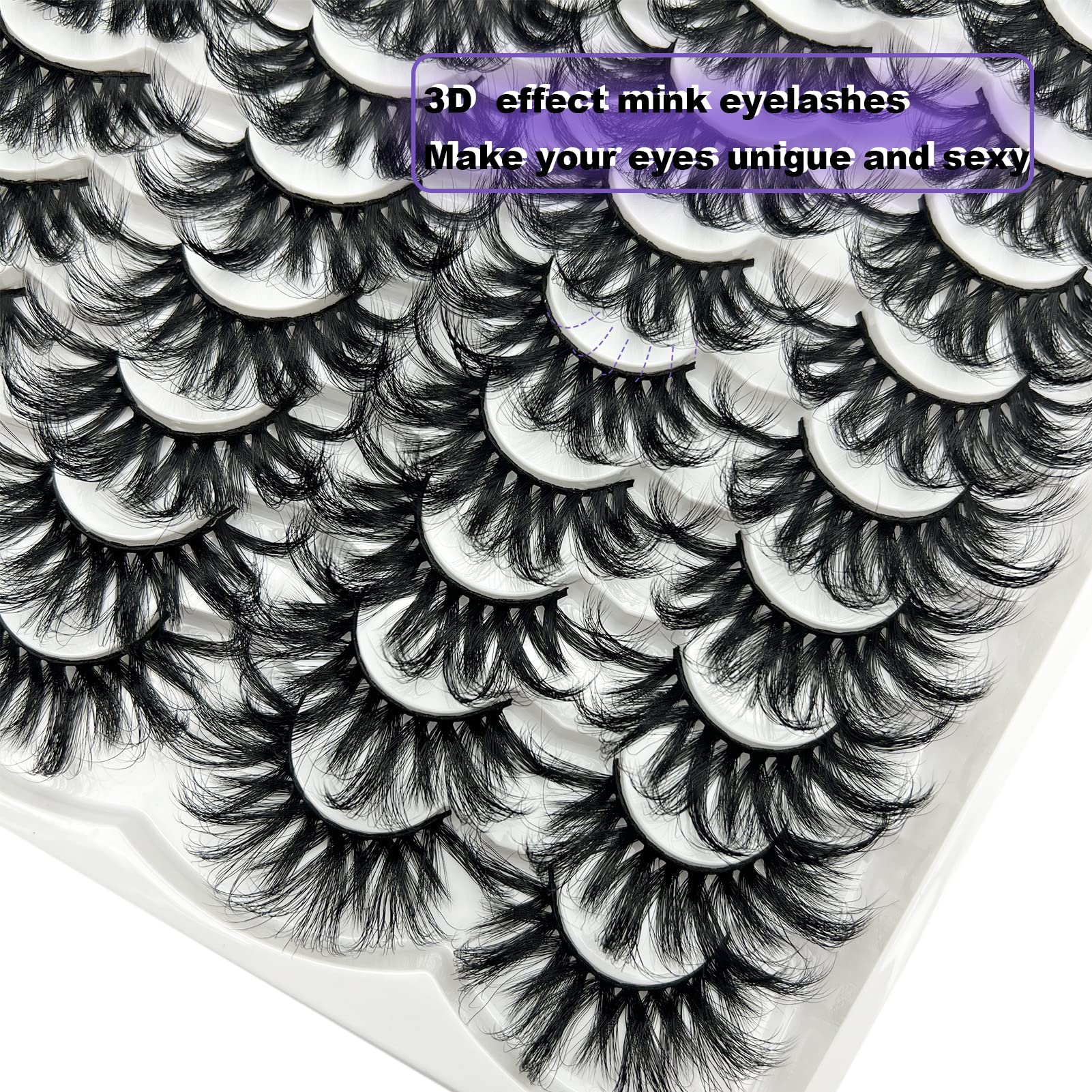 Dramatic 25 MM Mink Lashes Fluffy 5D Mink Eye Lashes Pack Reusable Long Wispies False Eyelashes Bulk